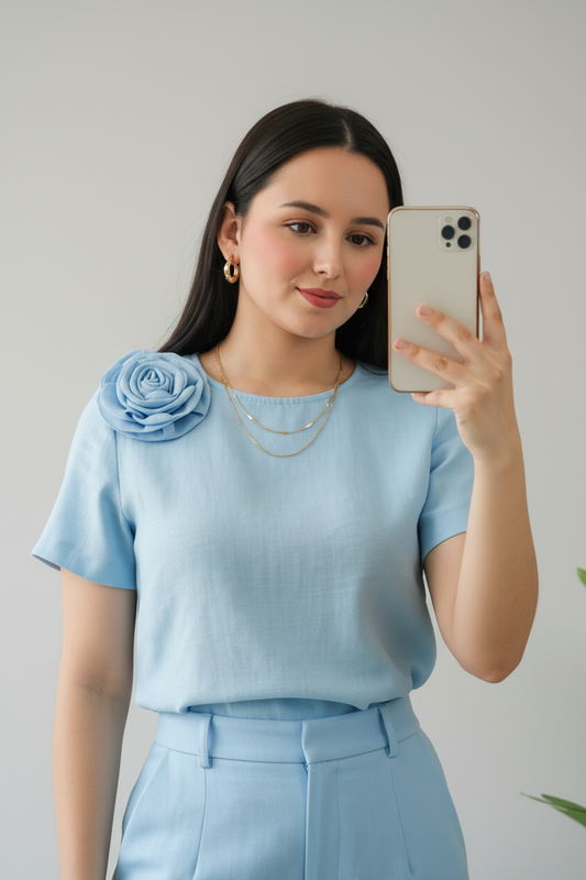 Conjunto Sky Blue Rose & Palazzo cod.576