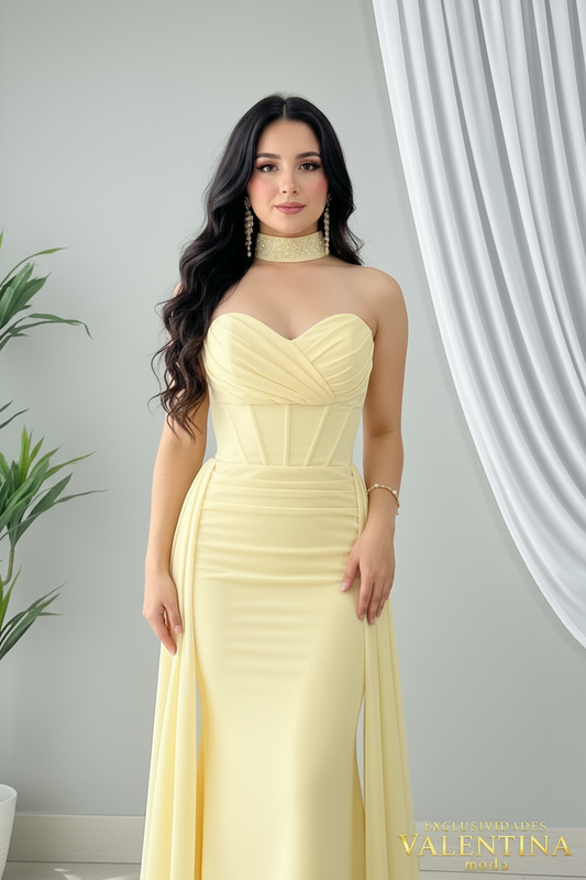 Vestido Sirena Sweetheart Amarillo cod.V701
