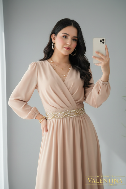 Vestido Largo Nude Manga Larga cod.706