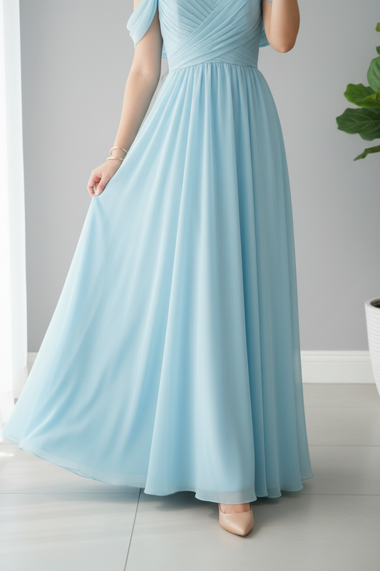 Vestido Azul Cielo Off-Shoulder Maxi Gasa cod.949