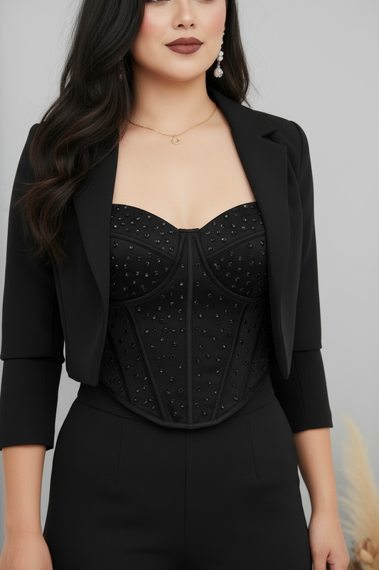 Conjunto Negro Blazer Corset Palazzo cod.C310