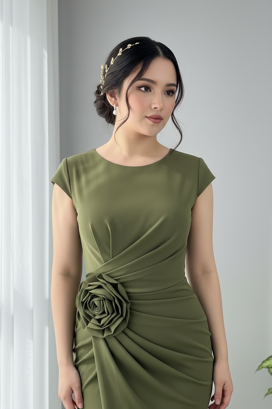 Vestido Verde Olivo Rosa 3D Sirena cod.005