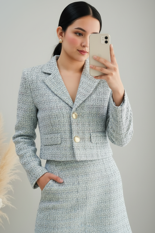 Conjunto Tweed Celeste cod.C409