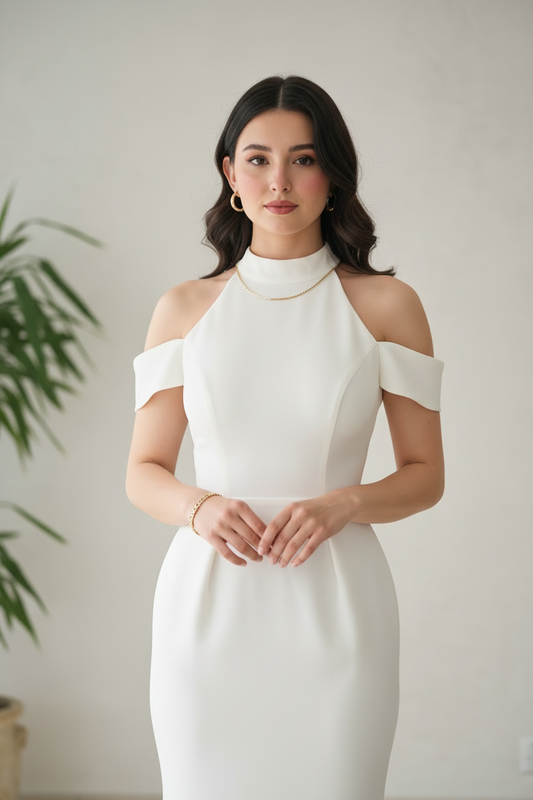 Vestido White Halter Cold-Shoulder Sirena cod.571