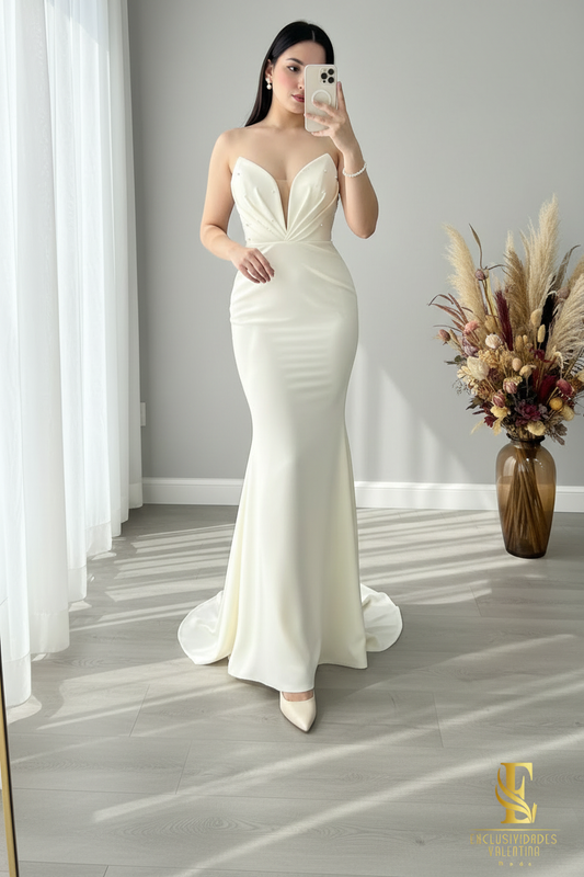 Vestido Novia Sirena Ivory | Escote V Profundo o cod.V435