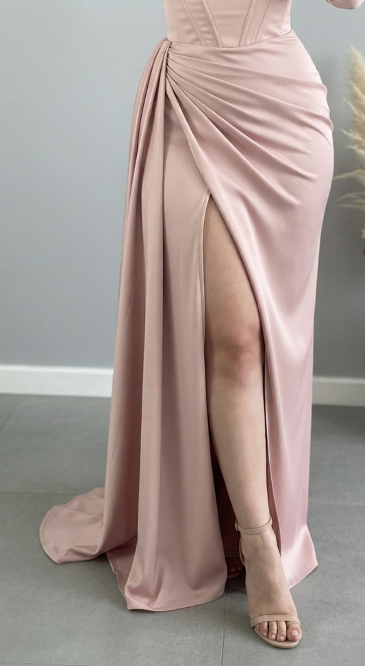Vestido Sirena Rosa Palo con Corset y Abertura cod.V809