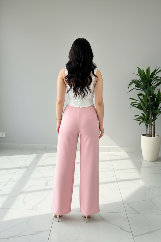 Pantalón Rosa Pastel de Pierna Ancha - Elegante y Versátil cod.309