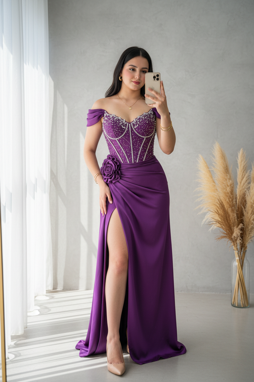 Vestido Lila Corset Perlas Sirena cod.V773