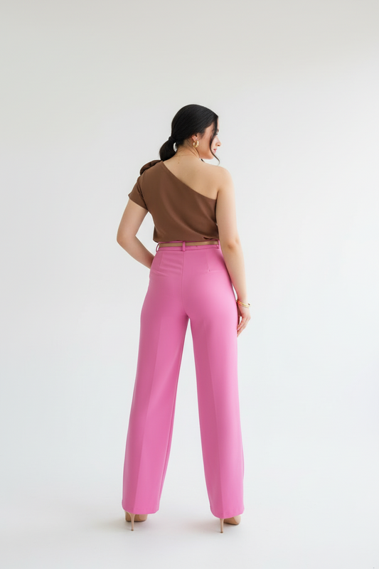 Pantalón Rosa Fucsia de Pierna Ancha - Elegante y Versátil cod.307