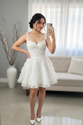 Vestido Corto Blanco Corset con Apliques Florales D cod.V598