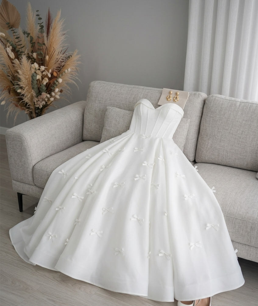 Vestido Novia Blanco Ball Gown Corset Sweetheart Lazos 3D cod.V569