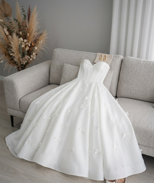 Vestido Novia Blanco Ball Gown Corset Sweetheart Lazos 3D cod.V569