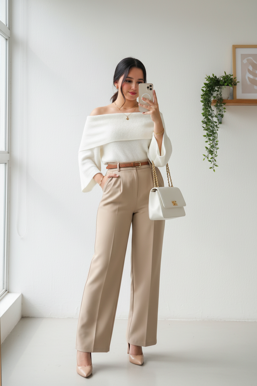 Pantalón formal Palazzo corte recto beige cod.11128