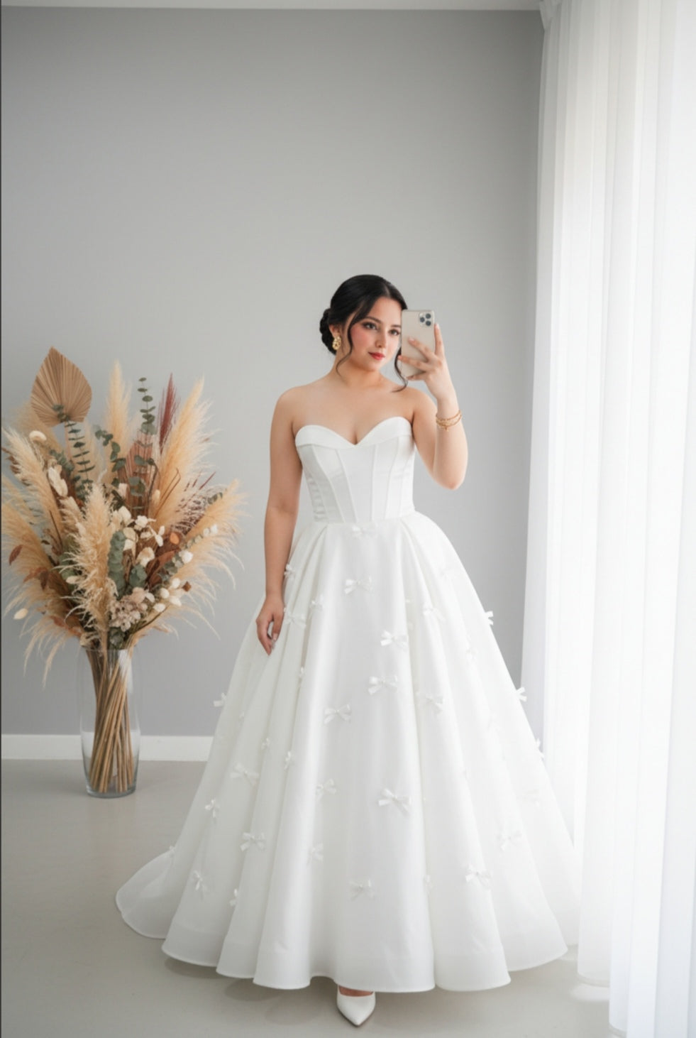 Vestido Novia Blanco Ball Gown Corset Sweetheart Lazos 3D cod.V569