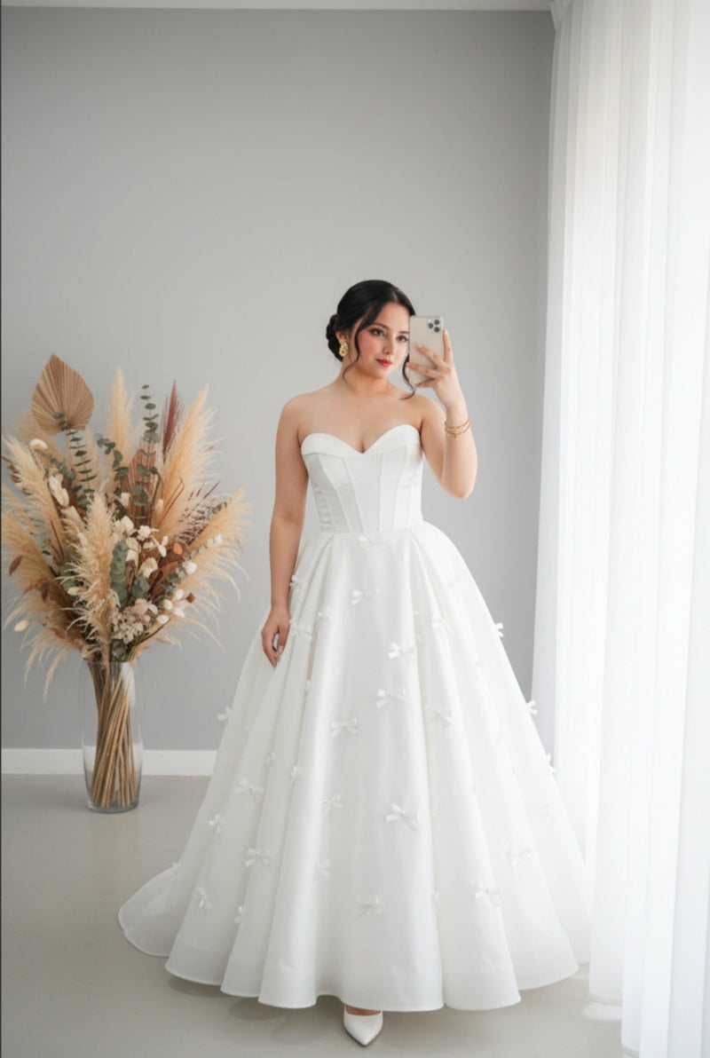 Vestido Novia Blanco Ball Gown Corset Sweetheart Lazos 3D cod.V569
