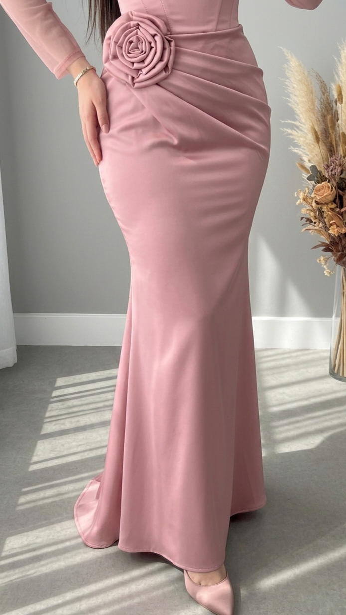 Vestido Rosa Palo Sirena Corset Rosa 3D Manga Tul