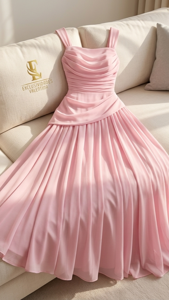 Vestido Rosa Palo Corset Drapeado Falda Plisada cod.V560