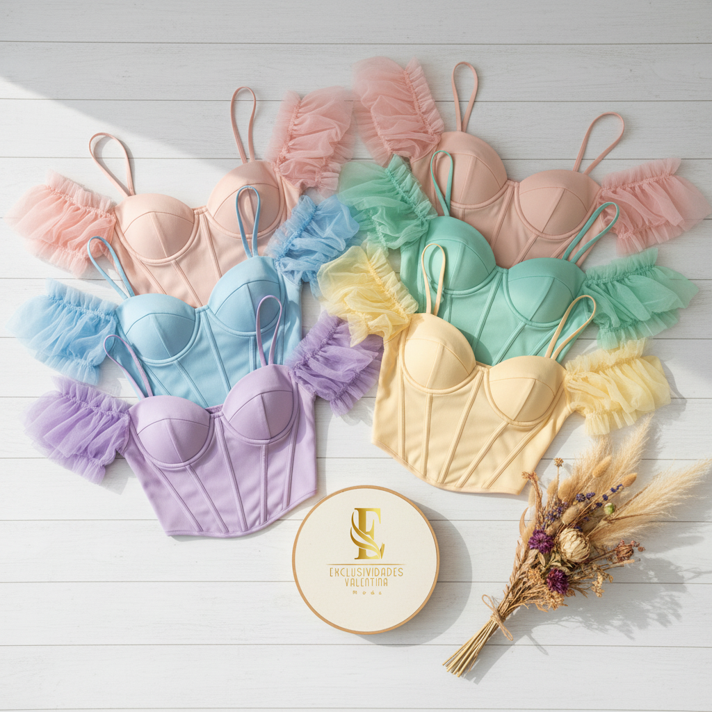 Blusa corset con tirantes en colores pasteles