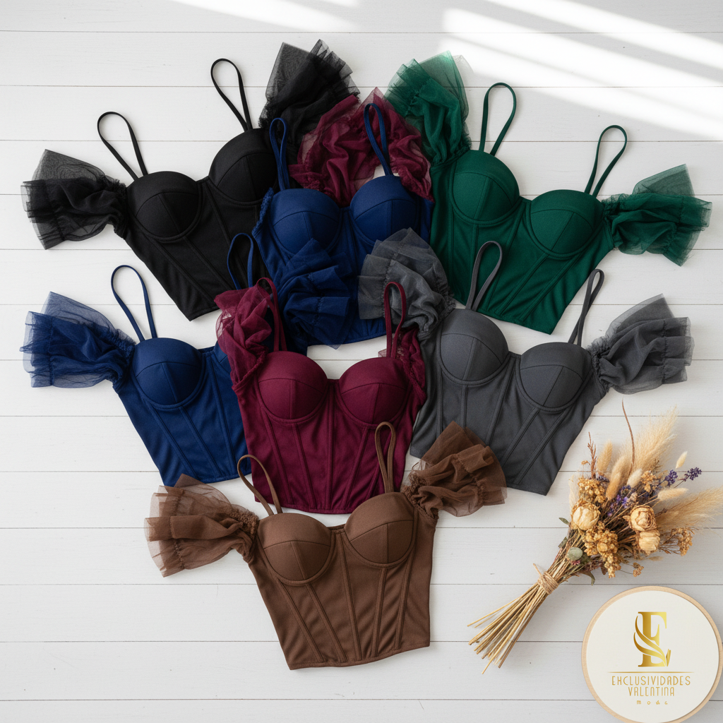 Blusa corset con tirantes en tonos oscuros