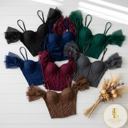 Blusa corset con tirantes en tonos oscuros