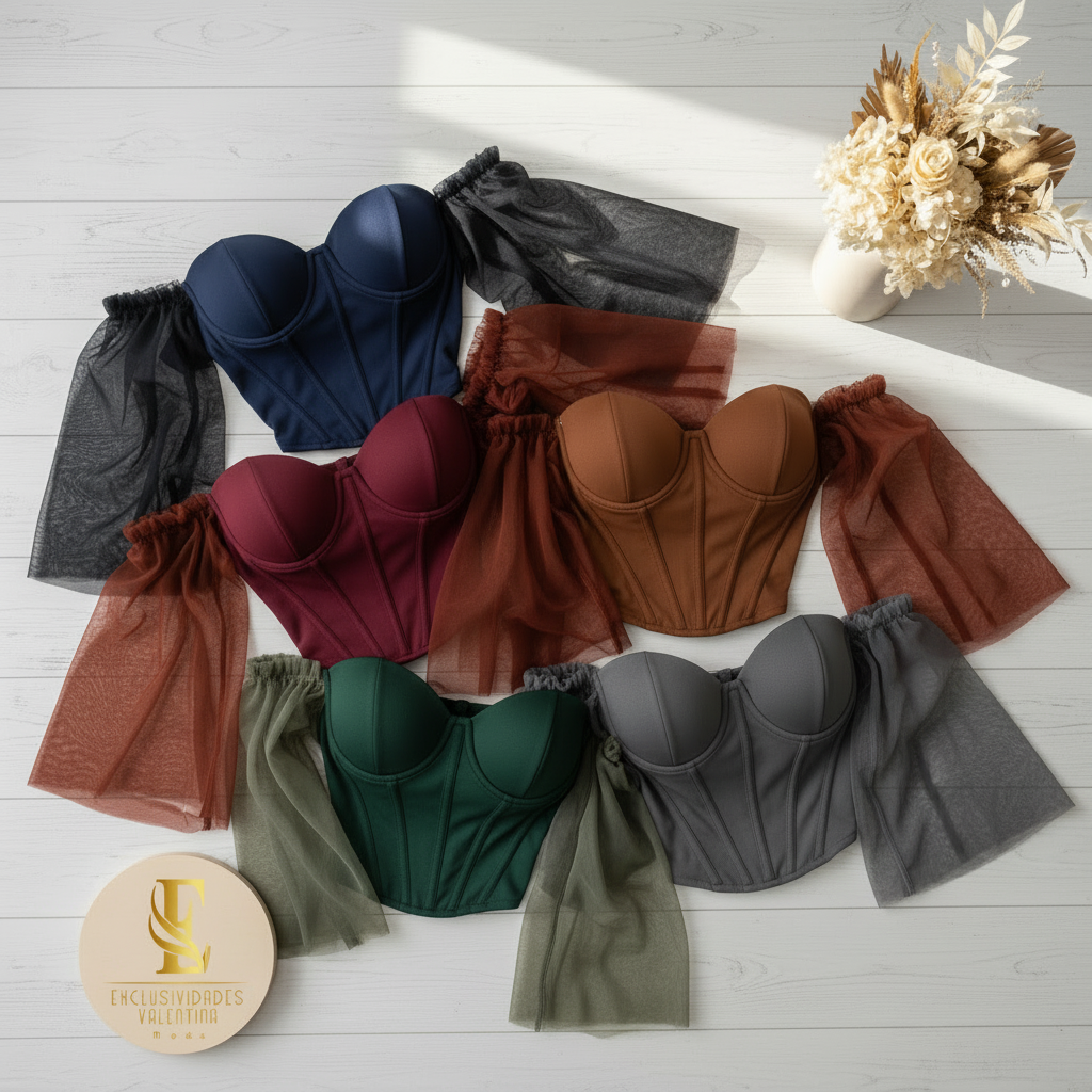 Blusas corset oscuras con mangas a juego