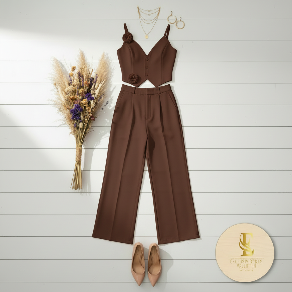 Conjunto chocolate flat lay