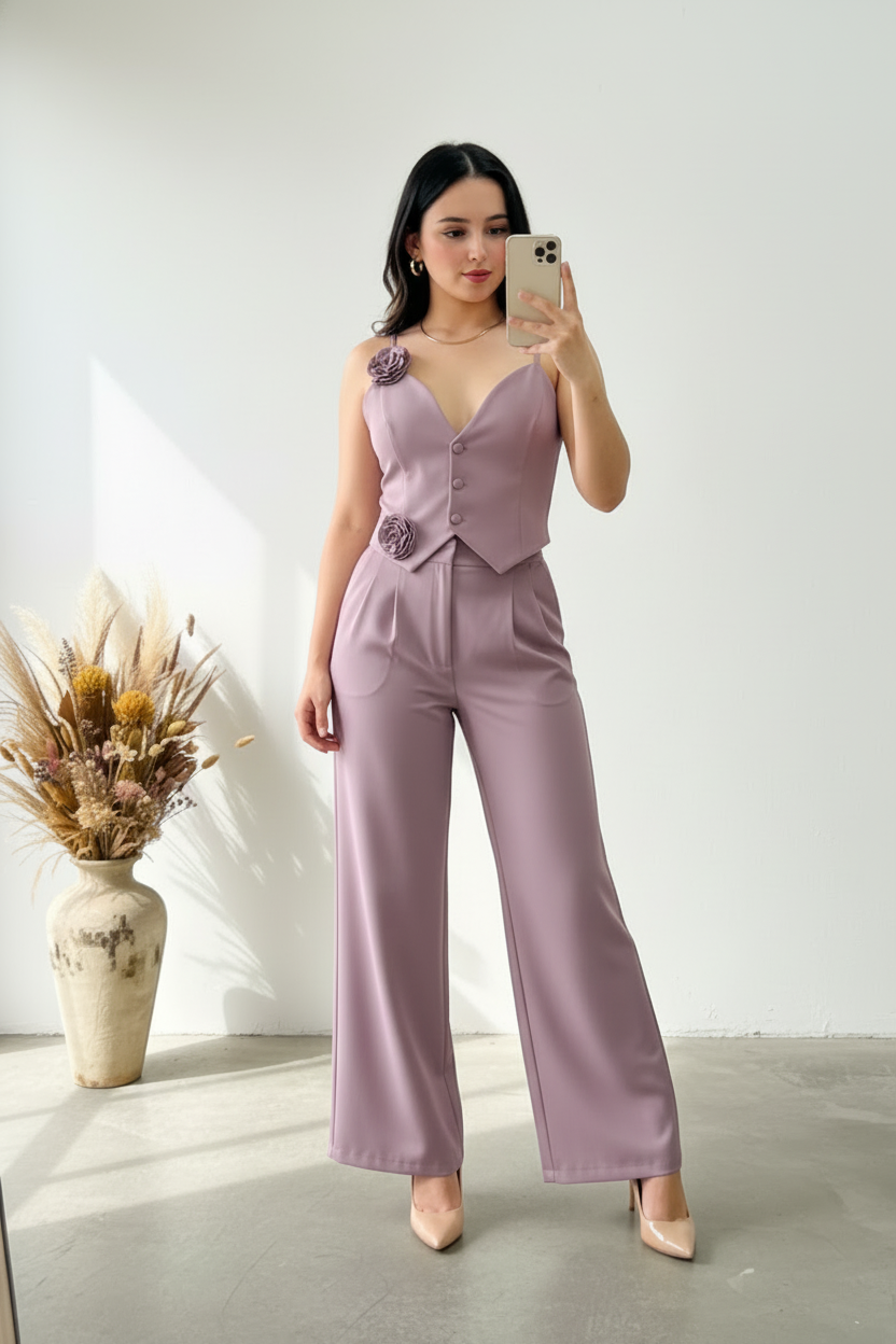 Conjunto malva con 2 flores
