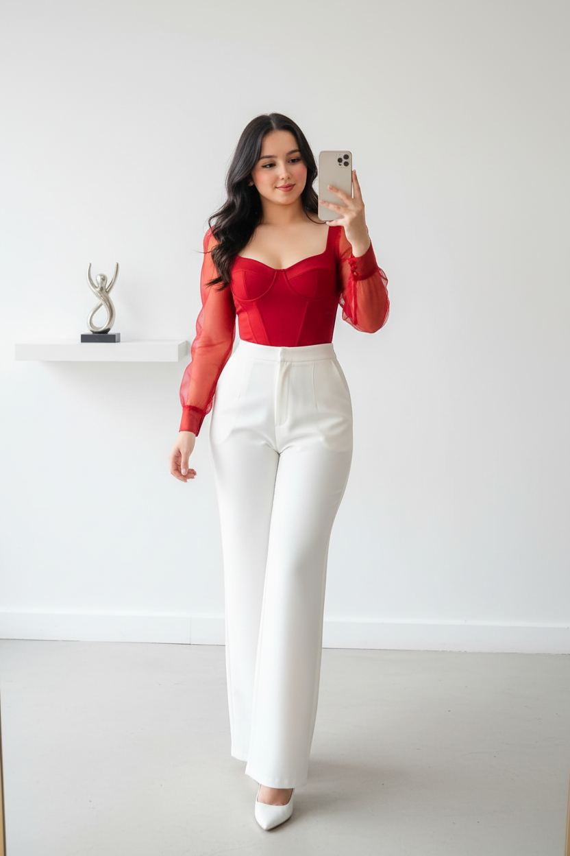 Outfits de 2 piezas, blusita tipo corset más pantalón Palazzo formal cod.11137