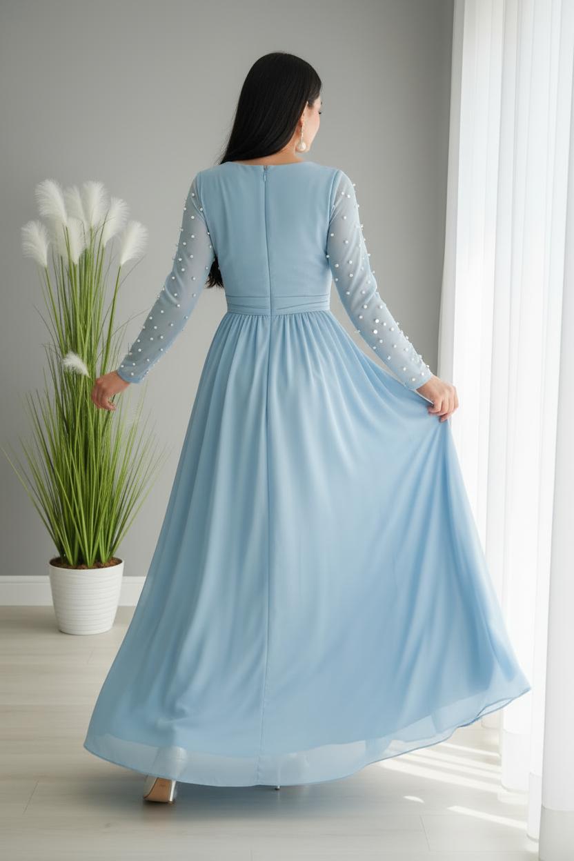 Espalda vestido azul cielo