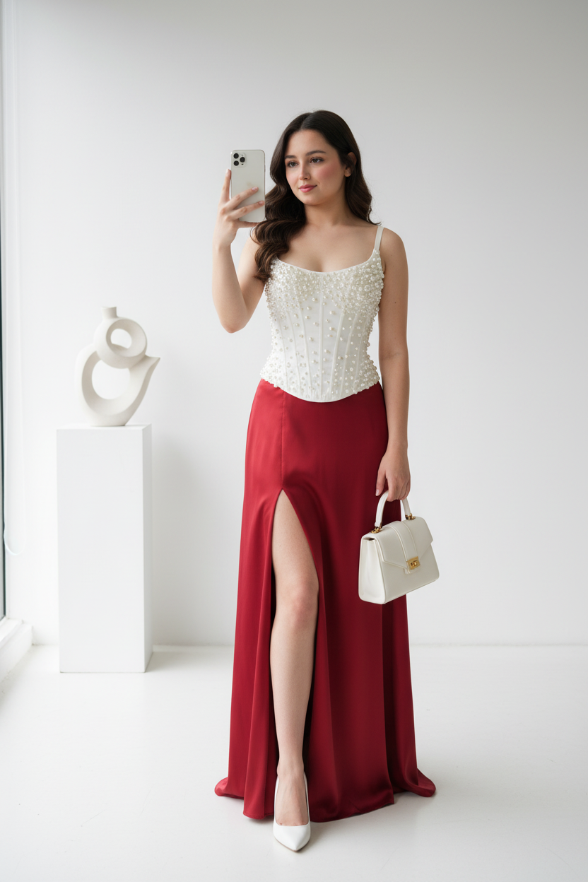 Outfits corset de perlitas más falda larga en Ceda cod.11138