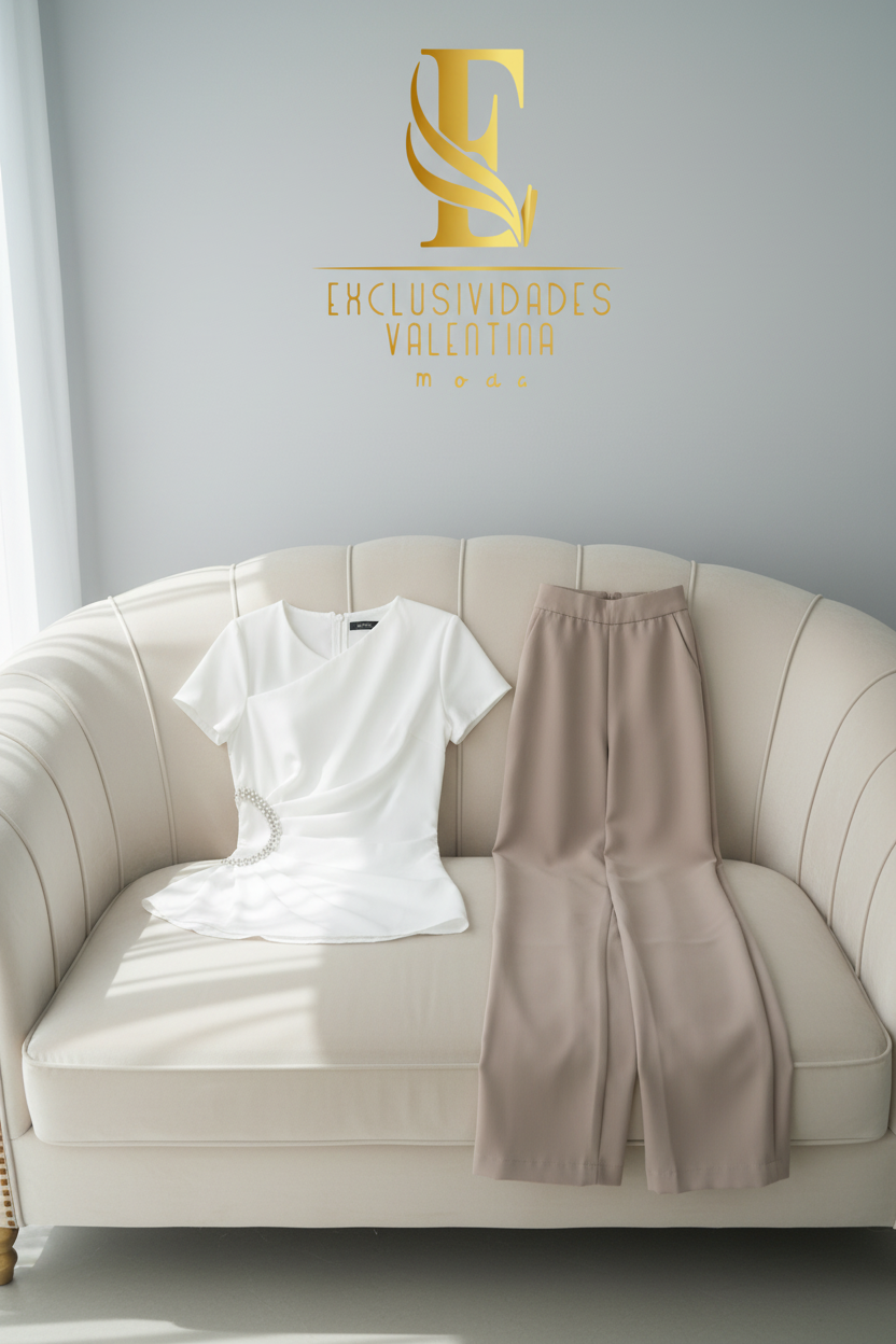 Flat lay conjunto blanco beige