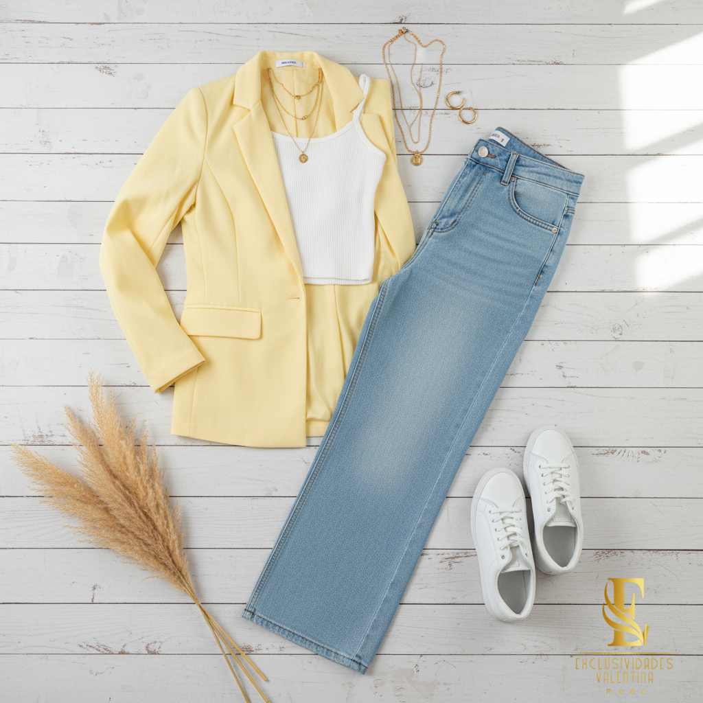Flat lay outfit amarillo casual