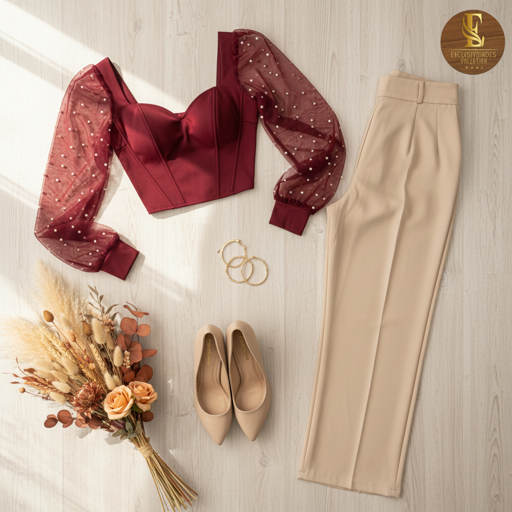 Flat lay outfit burgundy destacado