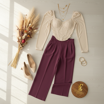 Flat lay outfit con flores sueltas
