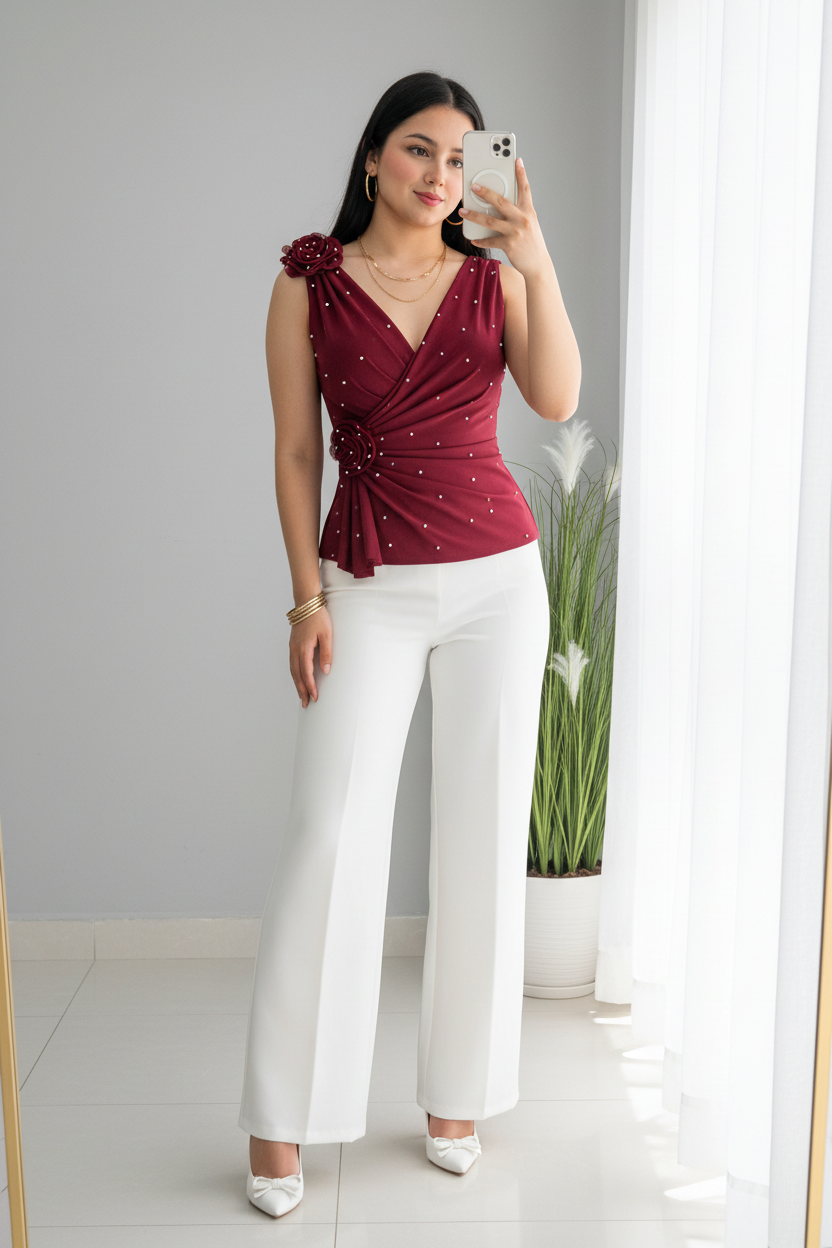 Conjunto Vino — B. Cruzada con Perlas +  P. Blanco cod.C617