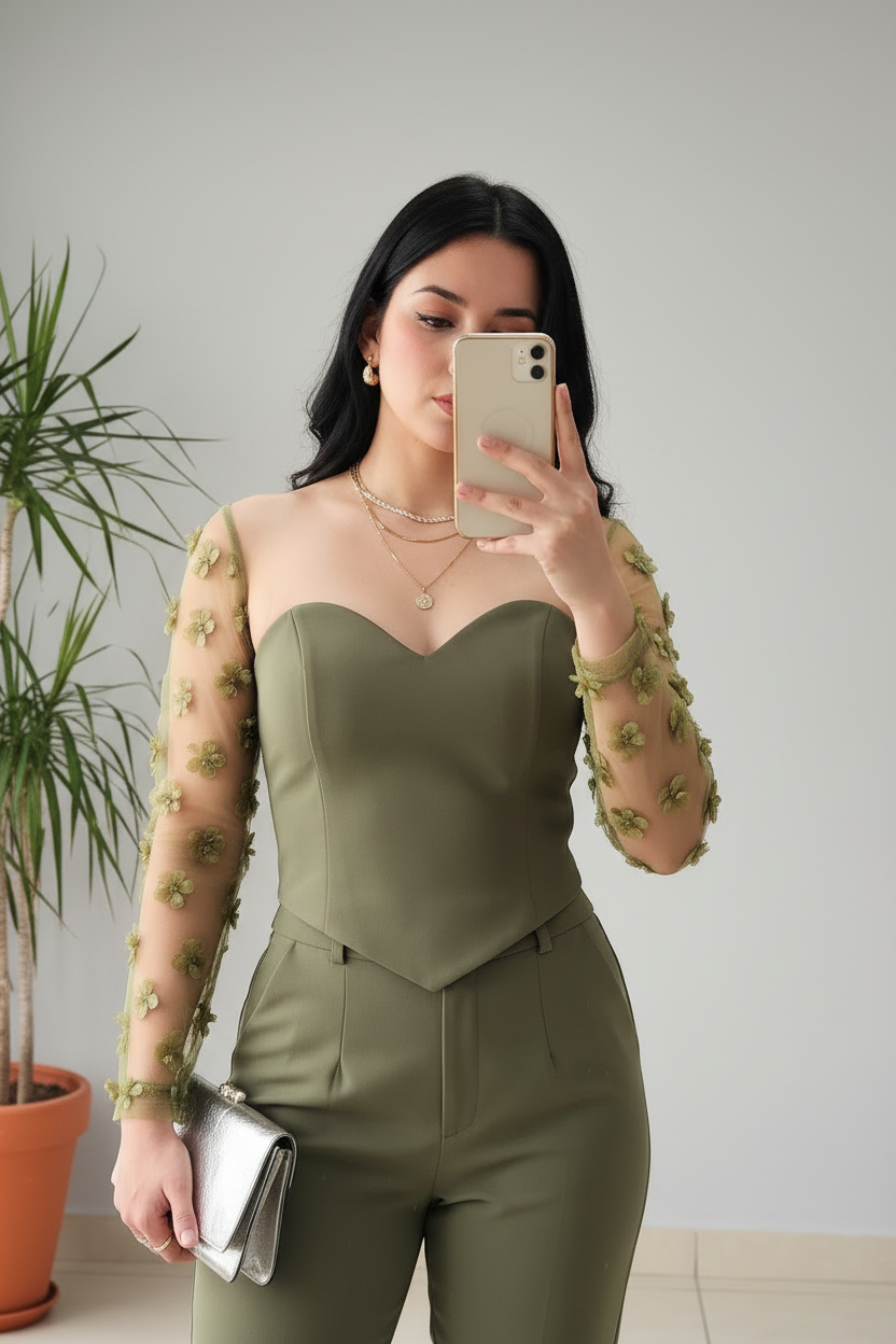 Conjunto Formal Verde Oliva cod.493