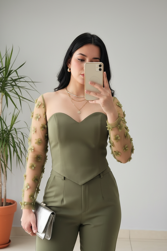 Conjunto Formal Verde Oliva cod.493