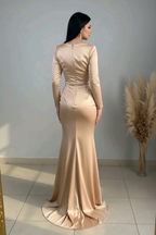 Vestido Dorado Champagne Escote V Cristales cod.V0013