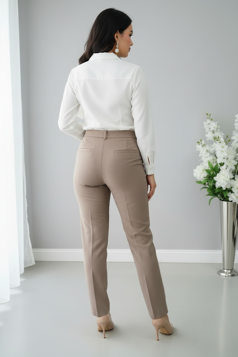 Pantalón beige talle alto recto cigarette pinzas C.1948