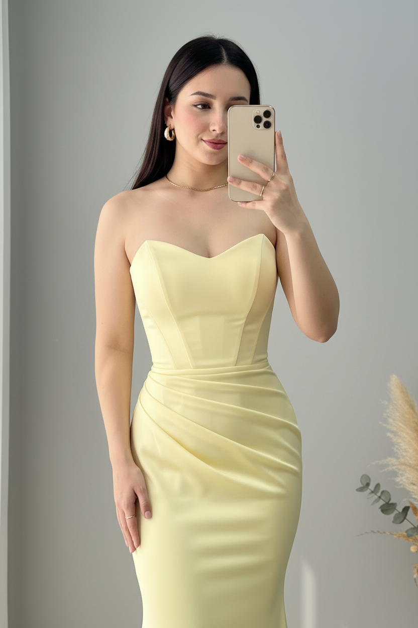 Vestido Amarillo Pastel Strapless Corset Sirena cod.V429