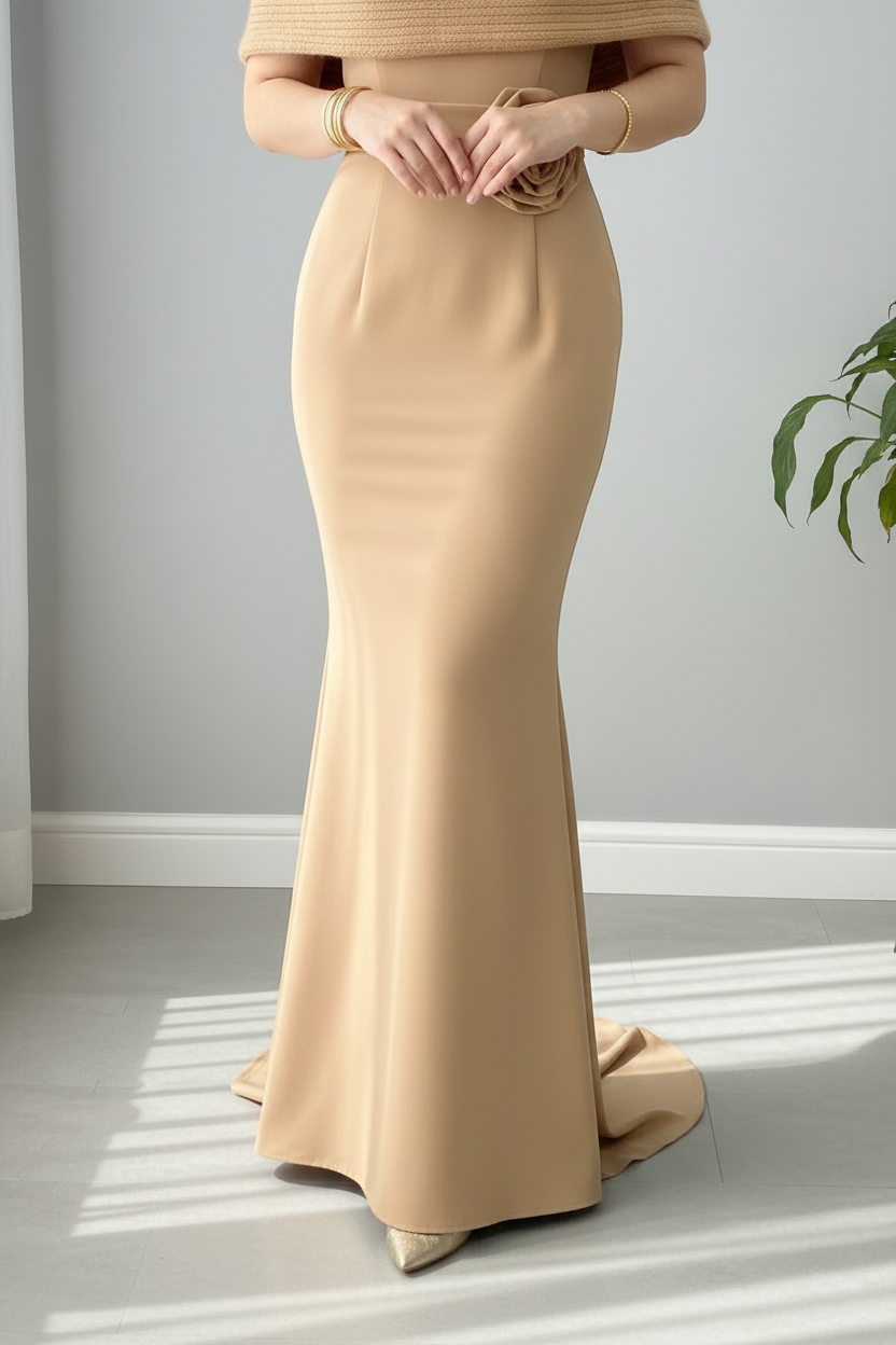 Vestido Sirena Champagne con Abrigo Exclusivo cod.795