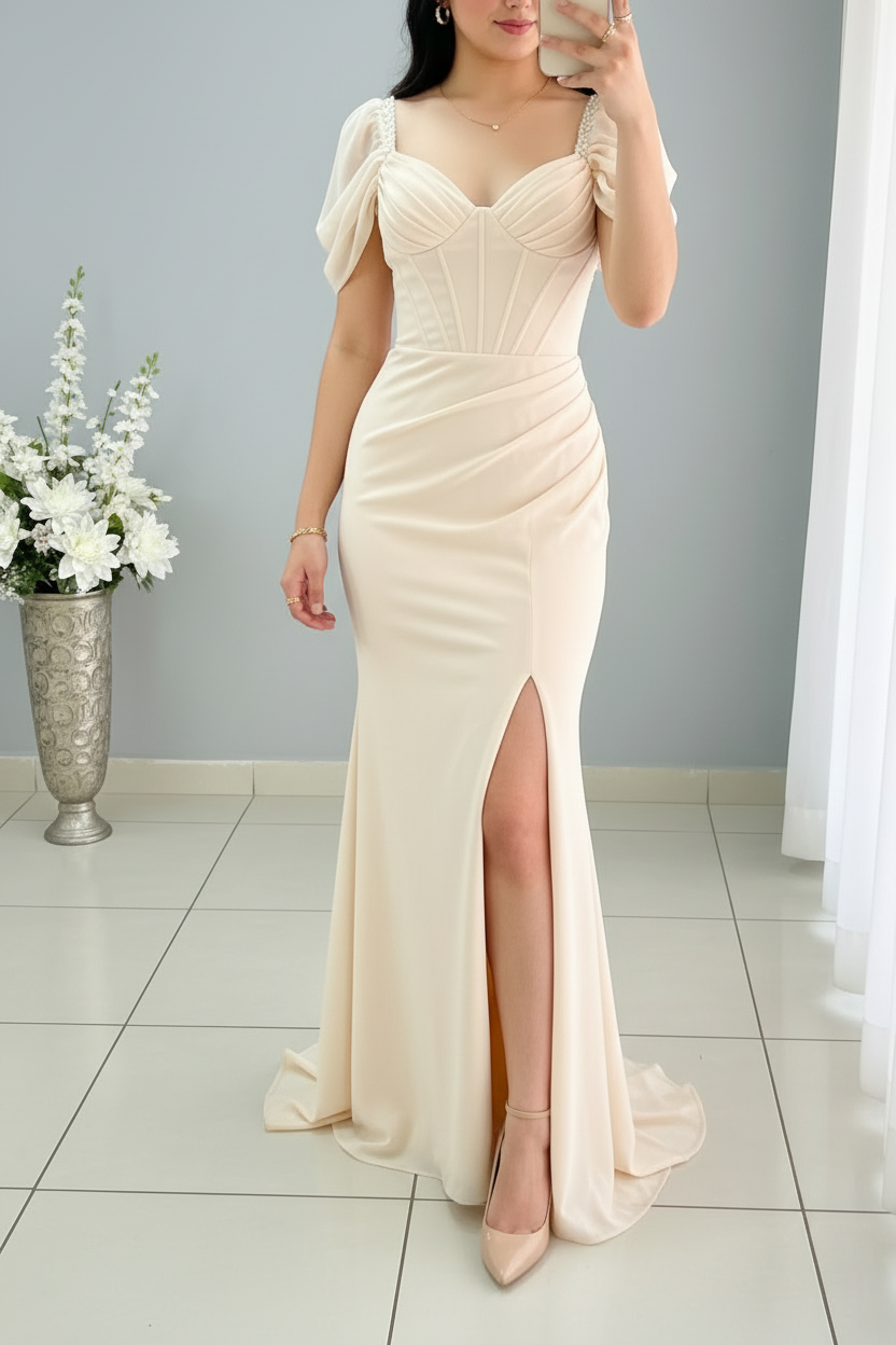 Vestido Champagne Corset Manga Globo cod.V416