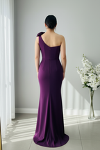 Vestido Morado Uva Un Hombro Rosa 3D Corsé Perlas cod.V0060