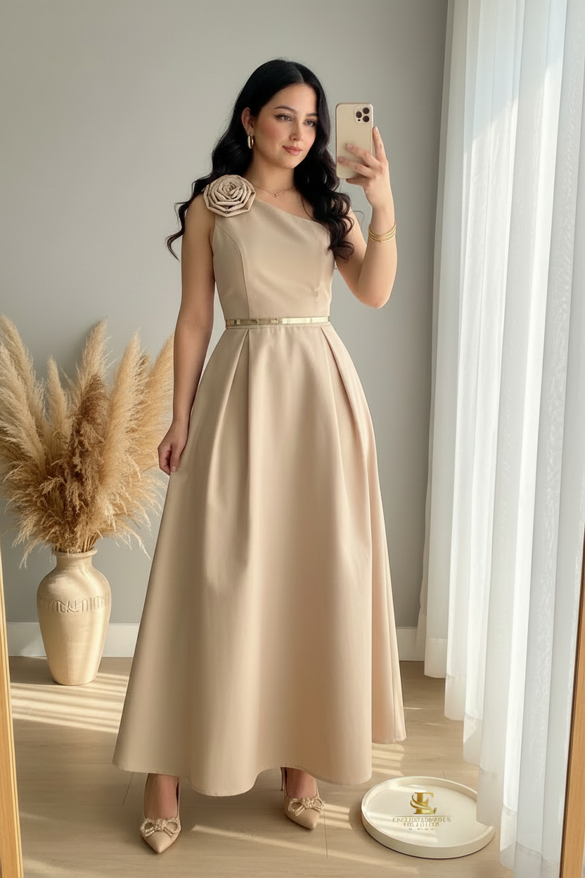 Vestido Beige Champagne Rosa D cod.00163