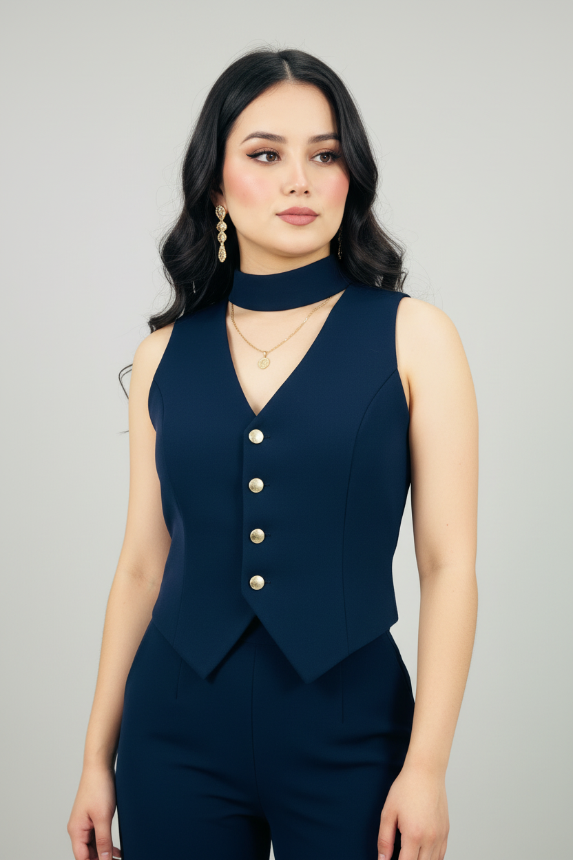 Conjunto Navy Chaleco Gold & Palazzo cod.566