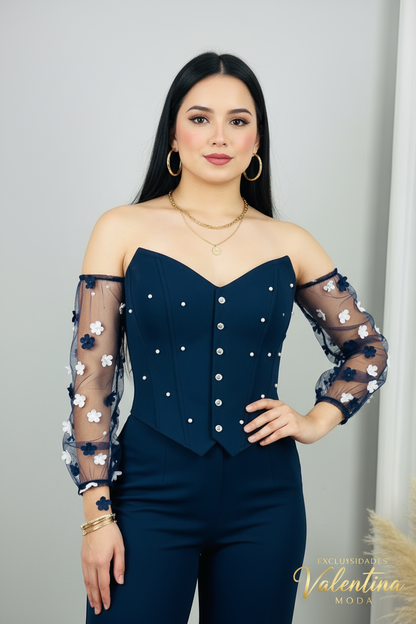 Conjunto Corset Azul Marino