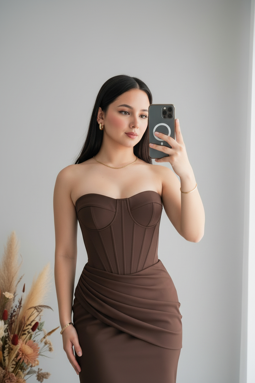 Vestido Chocolate Corset Strapless cod.V418