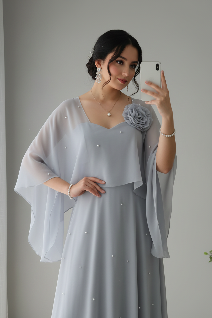 Vestido Gris Plata — Capa Mariposa & Rosa D cod.851