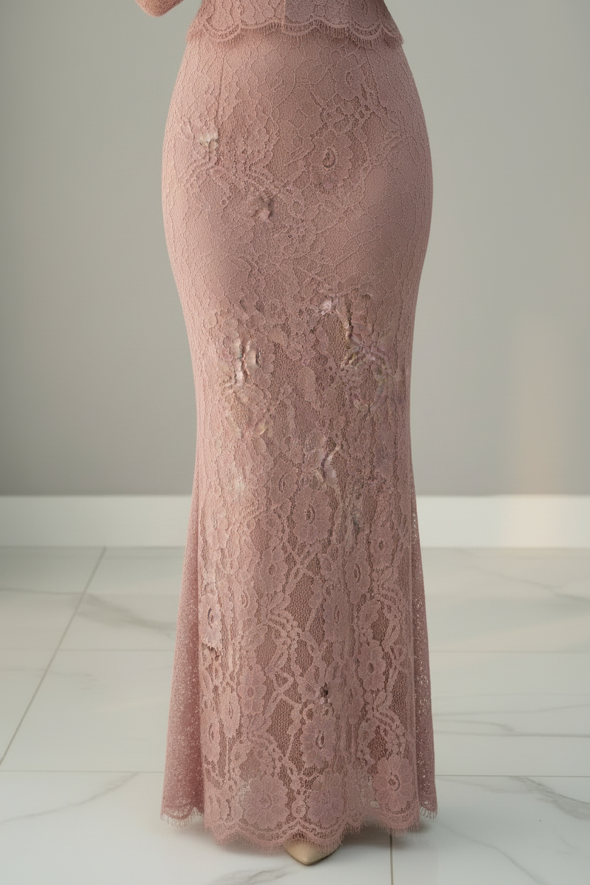 Conjunto Encaje Rosa Palo Perlas cod.C009