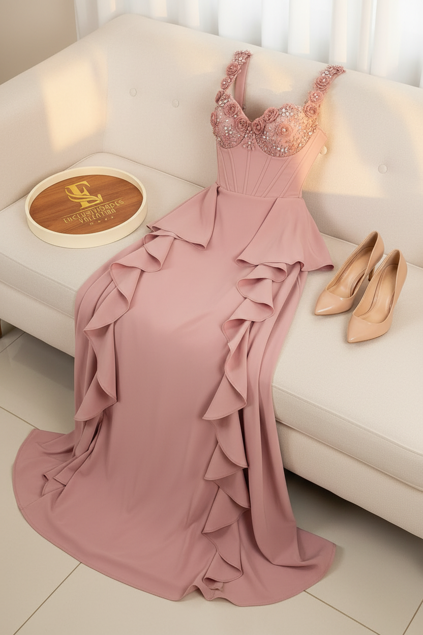 Vestido Rosa Palo Corset Encaje 3D cod.00164